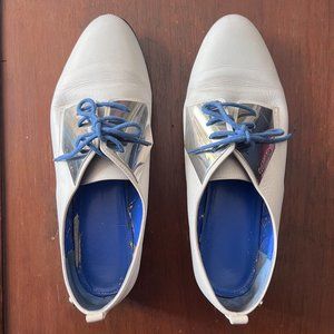 Blue and White Calvin Klein Oxfords with Metal Plate